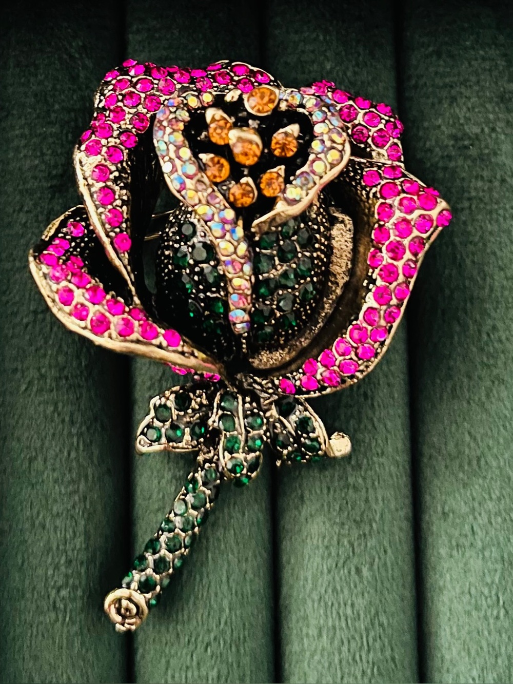 Elegant Pink Peony Enamel Flower Pin Pearl & Rhinestone Detail